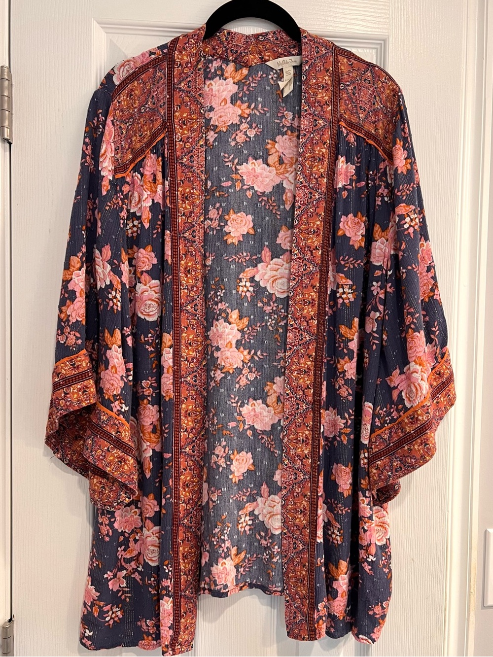 Matilda Jane Dusty Blue Floral Open-Front Kimono Pink Floral Layering Cardigan